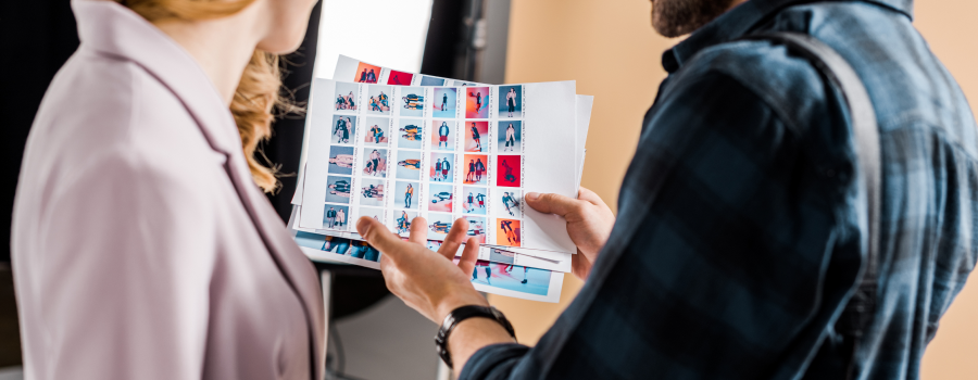 Two peaople looking at moodboard